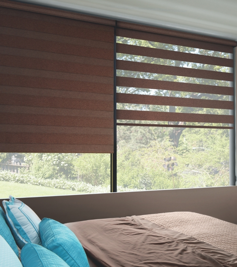 Hunter douglas transitional blackout blinds in master bedroom