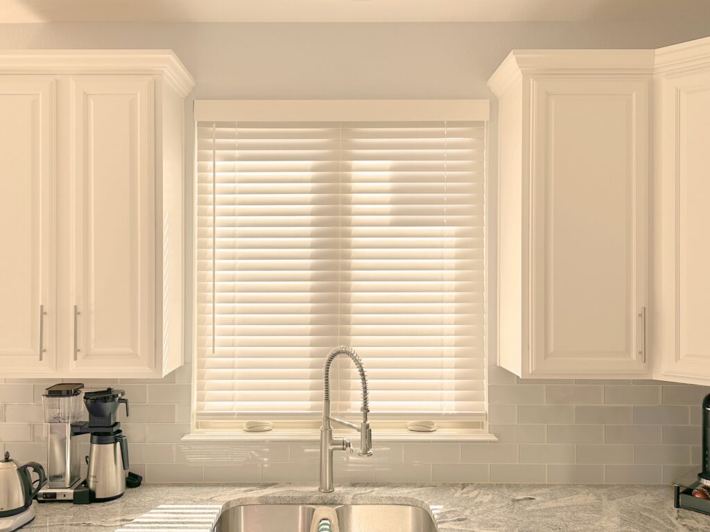 Hunter Douglas Parkland Natural Wood Blinds with SimpleLift for Colorado kitchen
