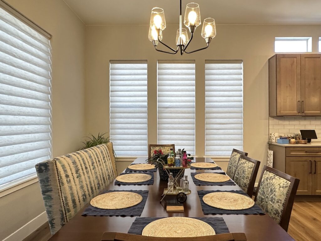 Hunter Douglas Vignette Roman Shades with PowerView Automation and Light Filtering Fabric for Colorado dining room