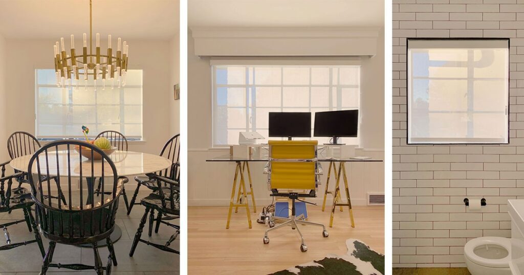 Hunter Douglas Designer Screen Shades with Custom Clutch and Light Filtering Fabric for Colorado dining room, home office, and bathroom