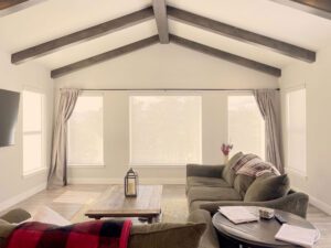 Hunter Douglas Designer Screen Shades with PowerView motorization and light filtering fabric for modern light control