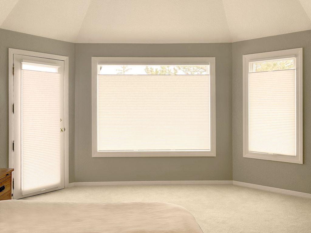 Hunter Douglas Duette Cellular Shades with light-filtering fabric, Top-Down Bottom Up control, and LiteRise cordless operation