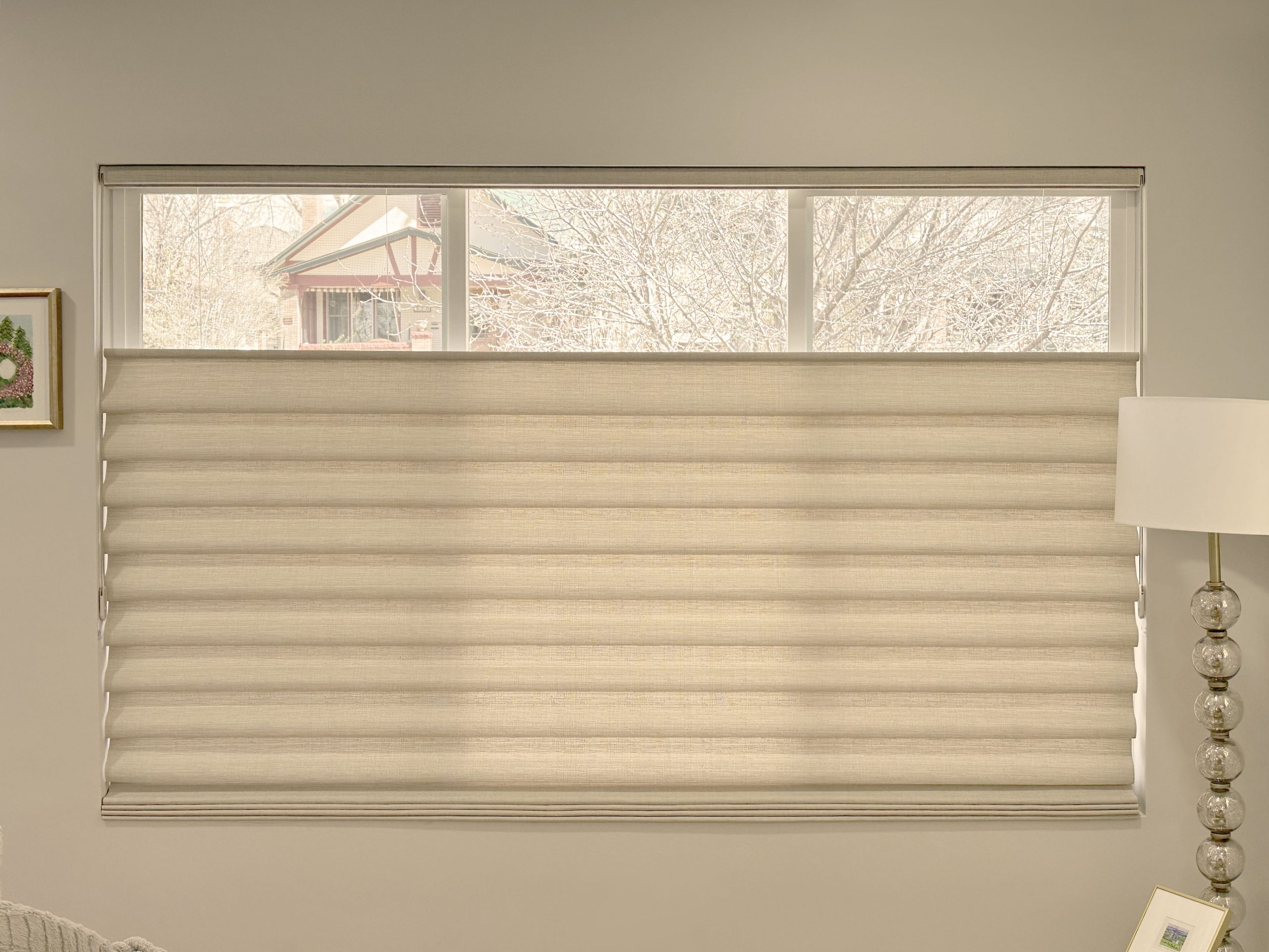Hunter Douglas Vignette Roman Shades with light-filtering fabric, Top-Down Bottom Up control, and EasyRise continuous cord loop operation