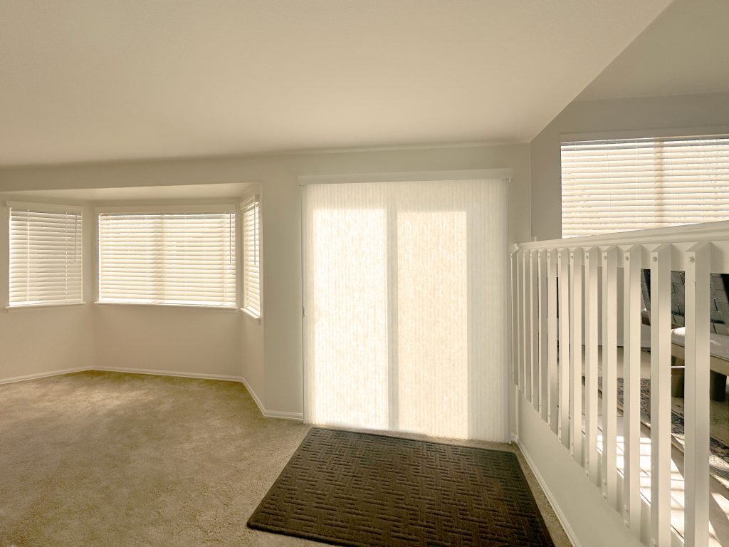 Alta Blinds and Hunter Douglas Applause Cellular Shades in Boulder home with cordless lift and Vertiglide operation and light filtering fabric