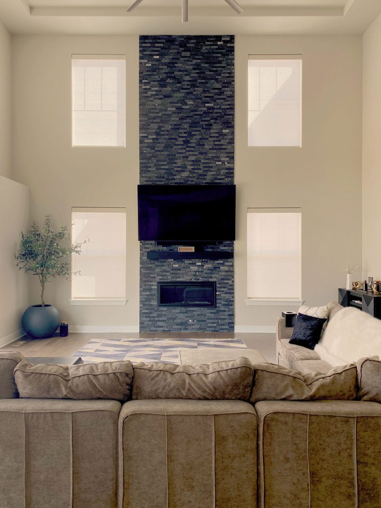 Hunter Douglas Designer Roller Shades in Boulder with PowerView Automation and light filtering fabric