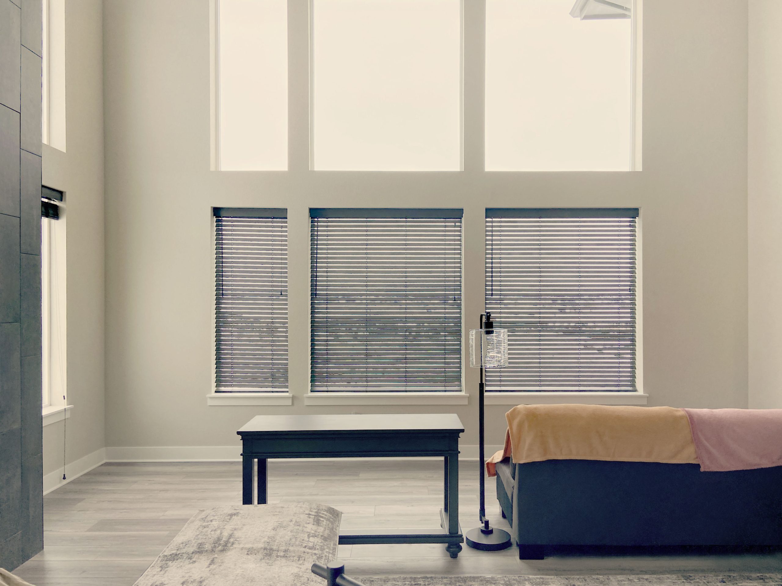 Hunter Douglas Parkland Natural Wood Blinds with traditional cord lock operation installed in Colorado Springs home