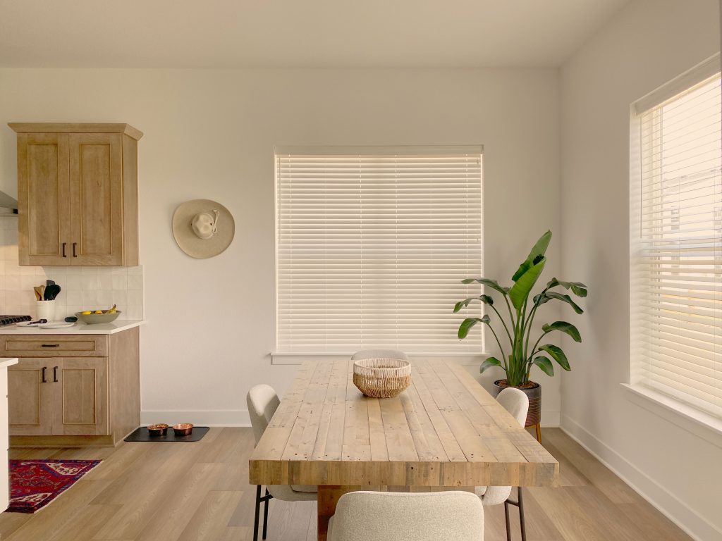 Hunter Douglas EverWood Composite Wood Blinds with durable composite slats and cord lock operation for Denver Home