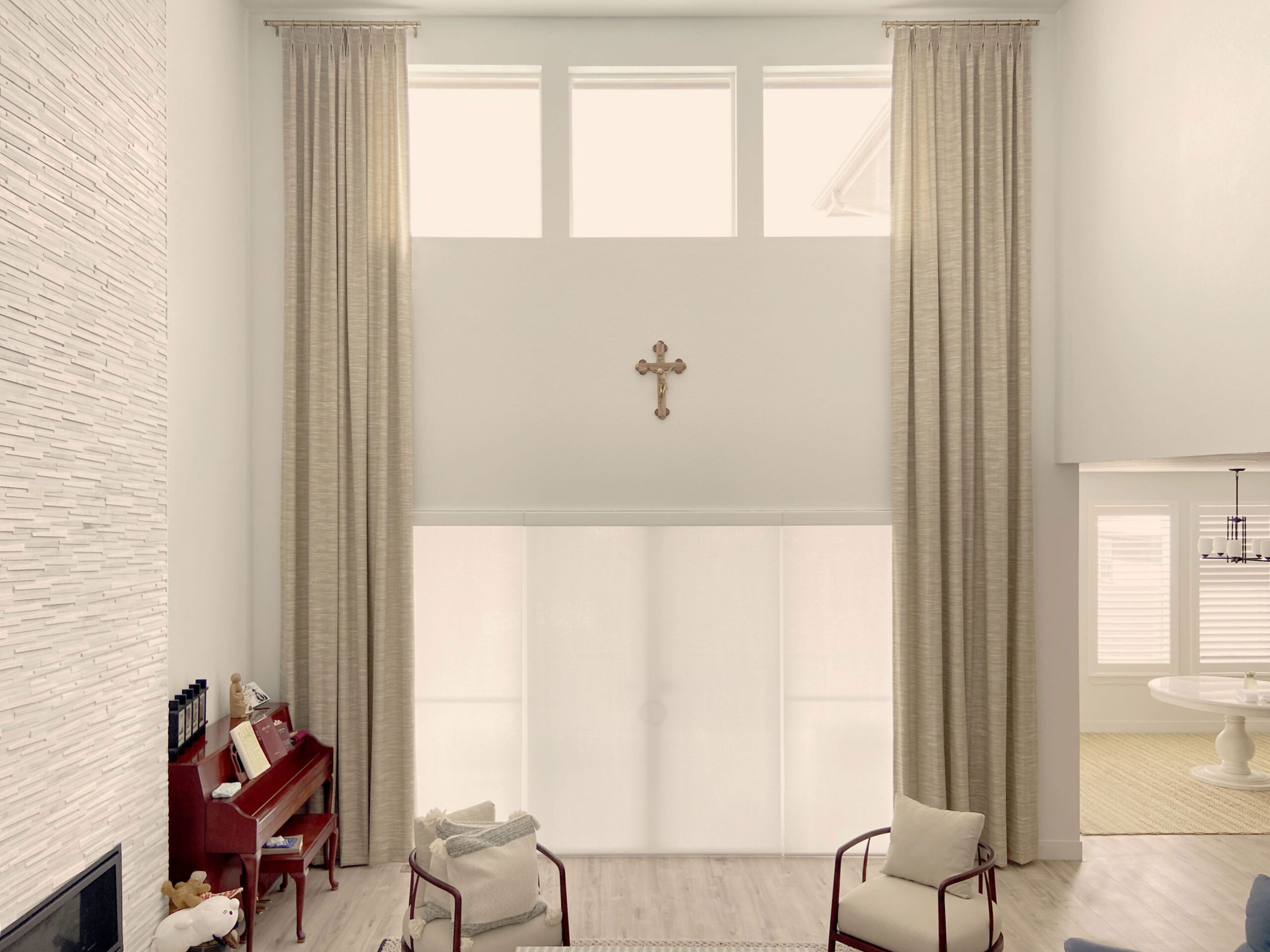 Hunter Douglas Designer Roller Shades with PowerView Automation paired with side panels for Fort Collins home