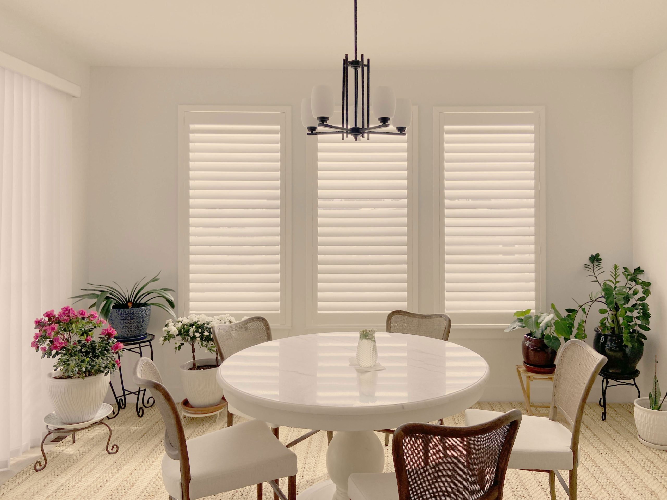 Hunter Douglas Palm Beach Polysatin Shutters with Hidden Tilt and Z Frame installation in Fort Collins home
