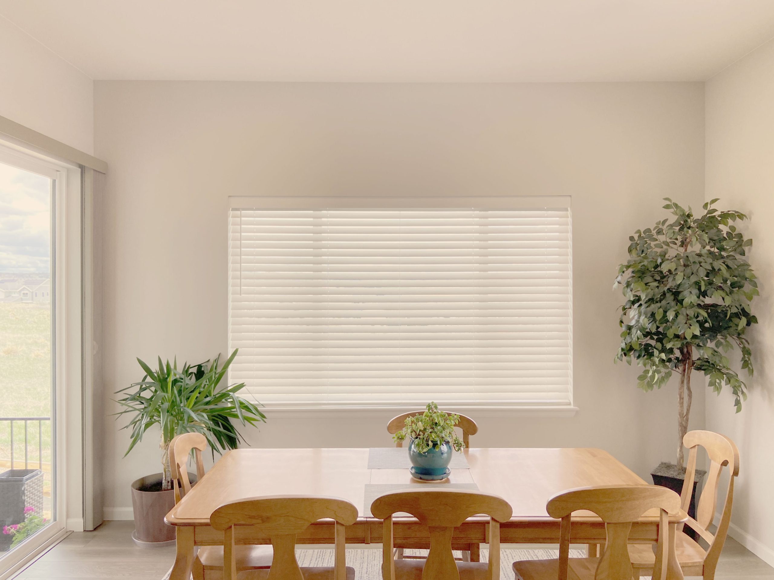 Hunter Douglas Parkland Natural Wood Blinds with SimpleLift operation for smooth, cordless control installed in a Fort Collins home