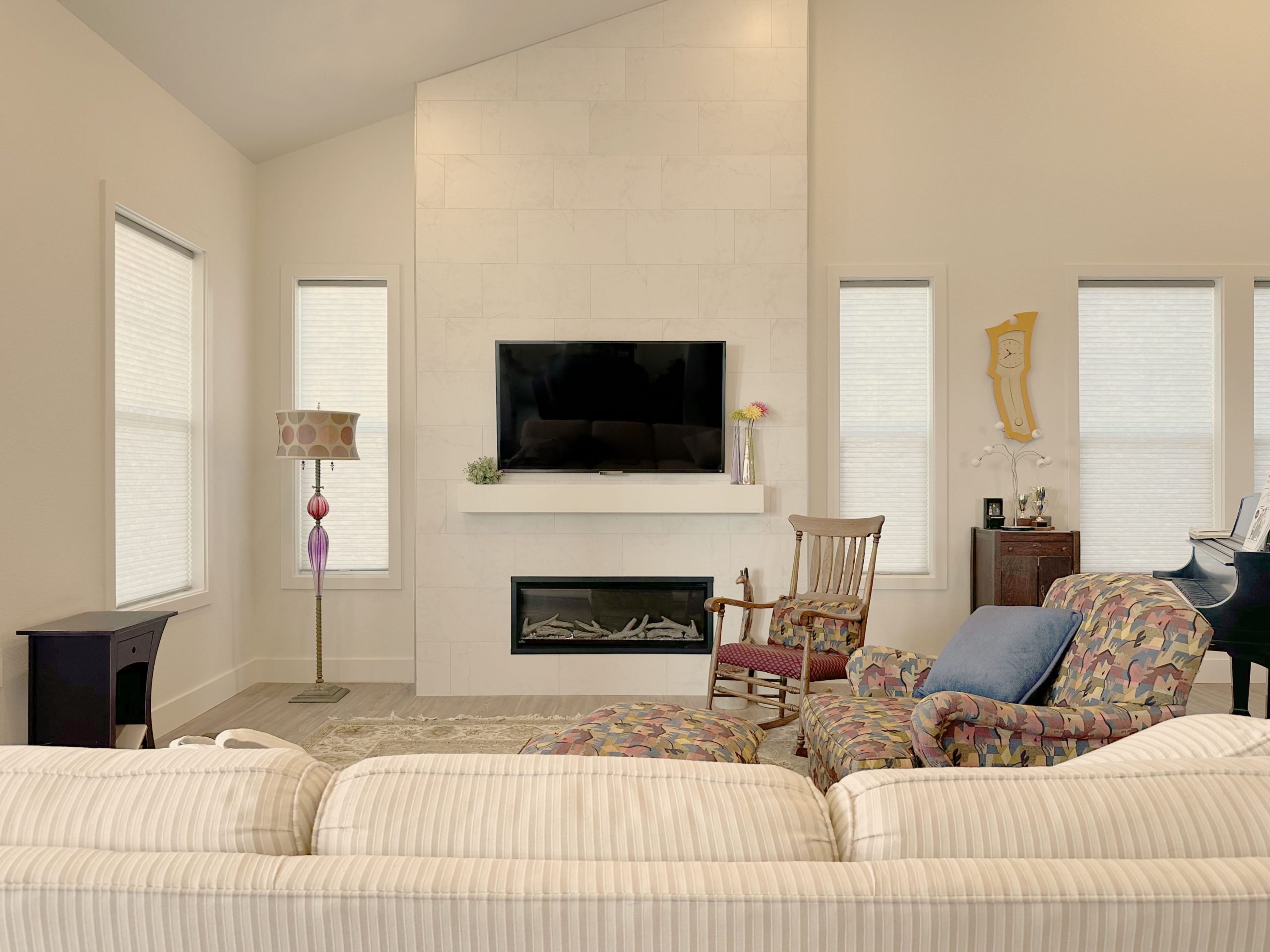 Hunter Douglas Applause Cellular Shades with LiteRise cordless lift, Bottom Up operation, and light-filtering fabric.