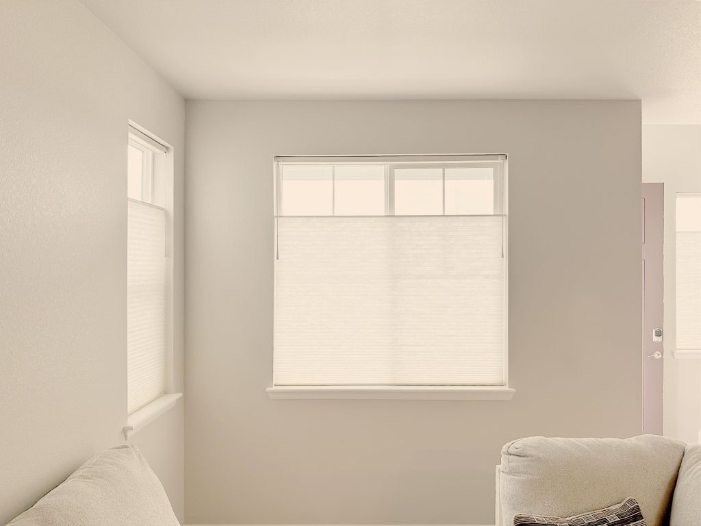 Hunter Douglas Applause Cellular Shades with UltraGlide operation, top-down bottom-up functionality, and light-filtering fabric for Littleton home
