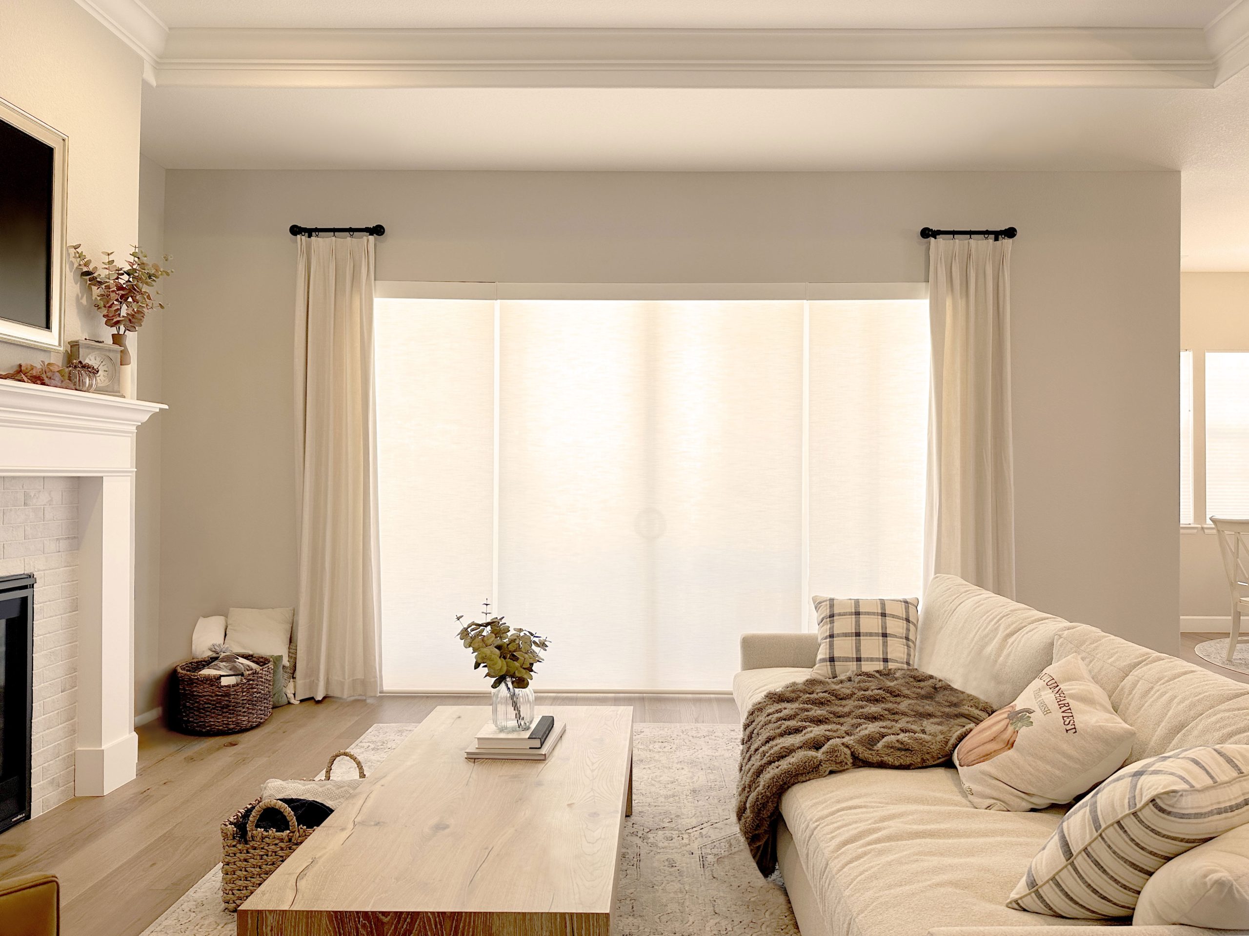 Hunter Douglas and Carole Fabrics Designer Roller Shades with side panels - PowerView Automation and light-filtering fabric