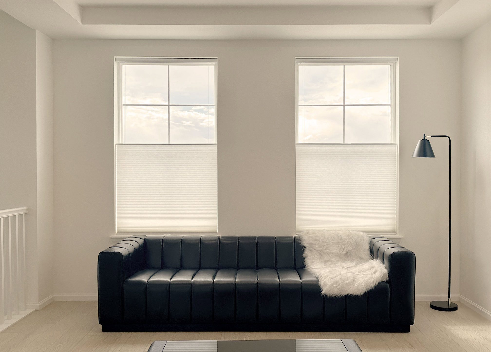 Alta Honeycomb Shades with cordless lift, Top-Down Bottom-Up design, and light filtering fabric for Colorado home