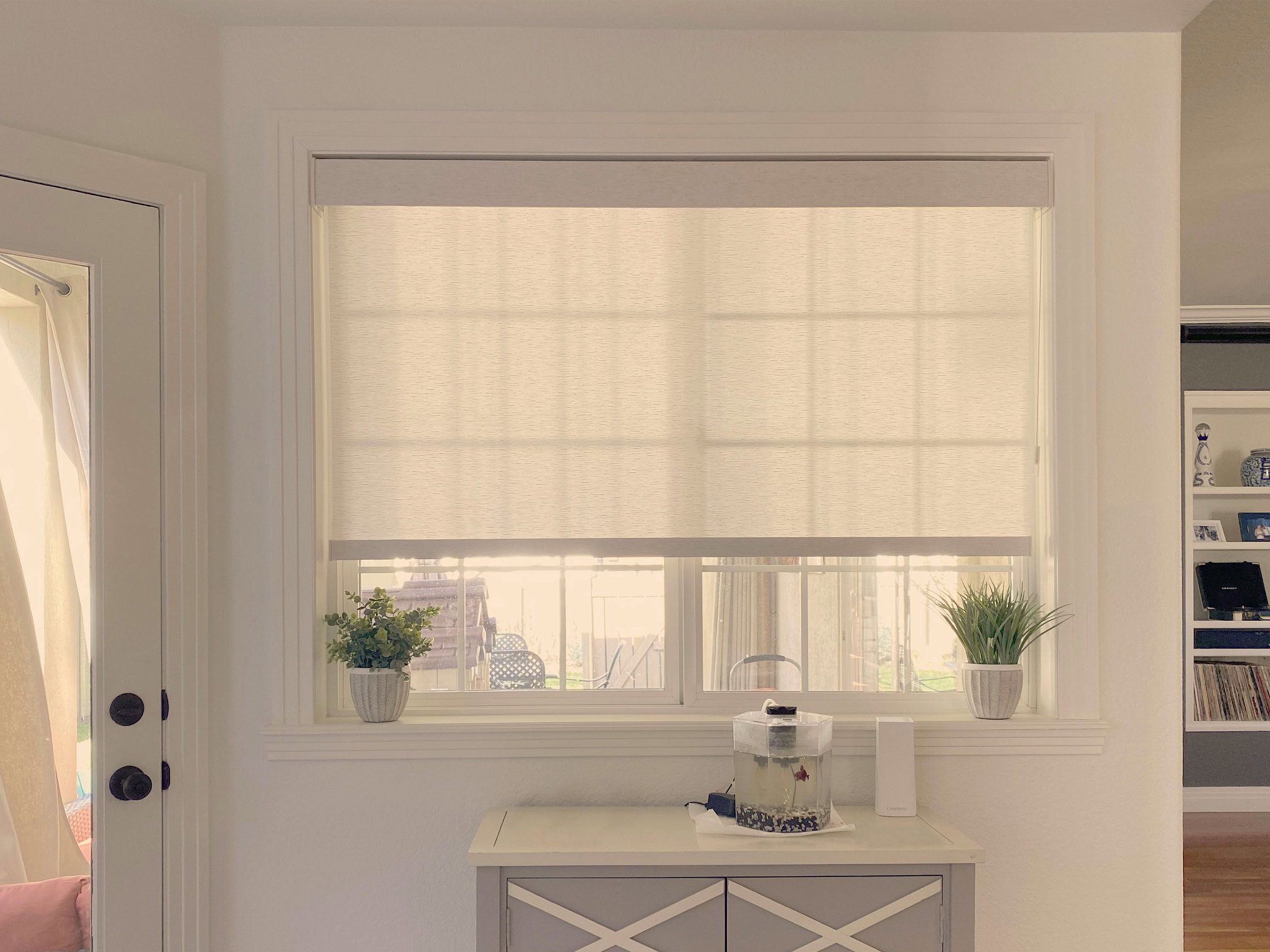 Hunter Douglas Designer Roller Shades with Custom Clutch and Light Filtering fabric for Aurora home