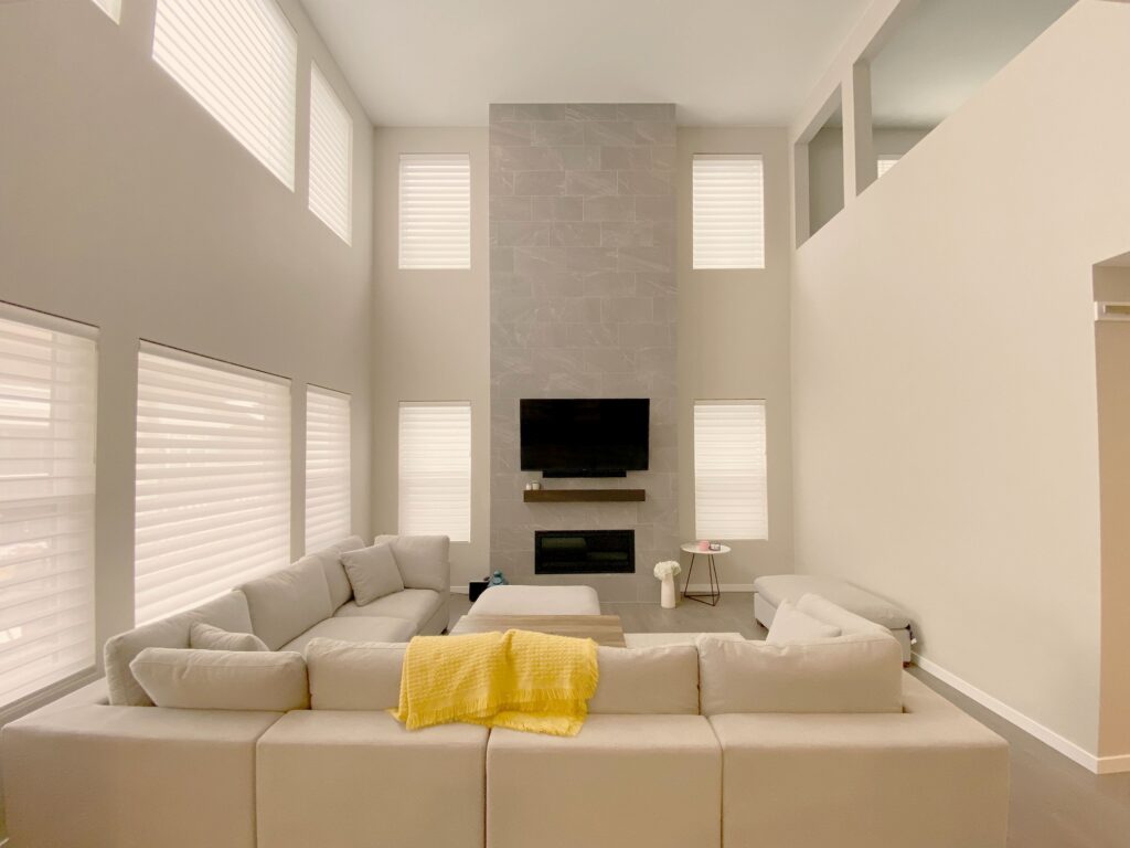 Hunter Douglas Silhouette Privacy Sheers with UltraGlide and PowerView Automation Installed in Boulder Living Room