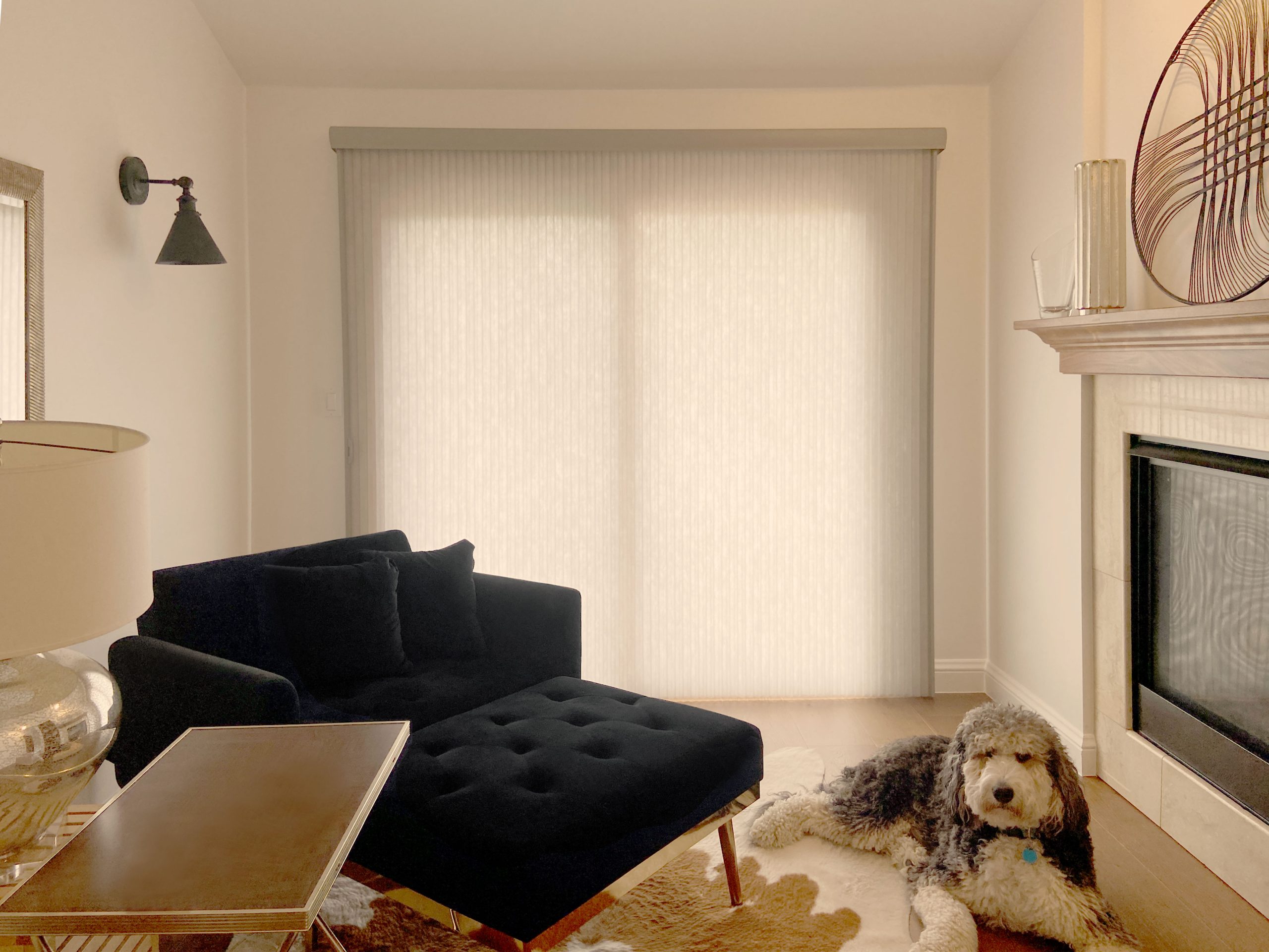 Hunter Douglas Applause Cellular Shades with Vertiglide vertical operation and light filtering fabric for large glass door