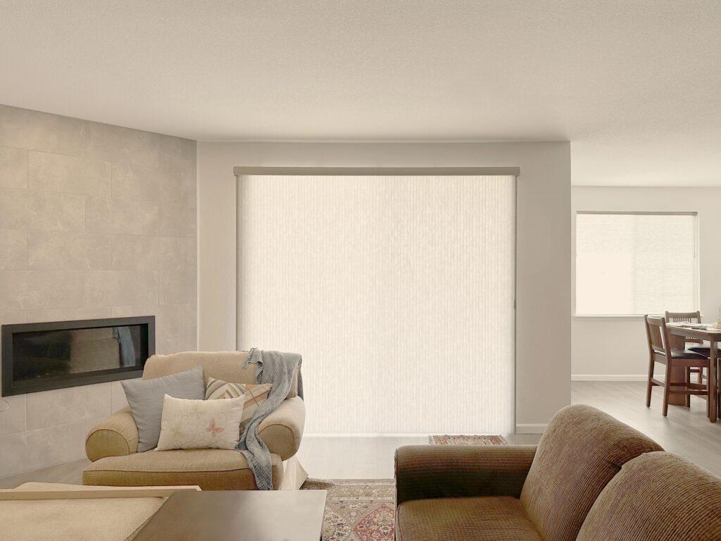 Hunter Douglas Applause Cellular Shades with Vertiglide and UltraGlide operation, Left Stack Vertical configuration, and light filtering fabric for Colorado homes