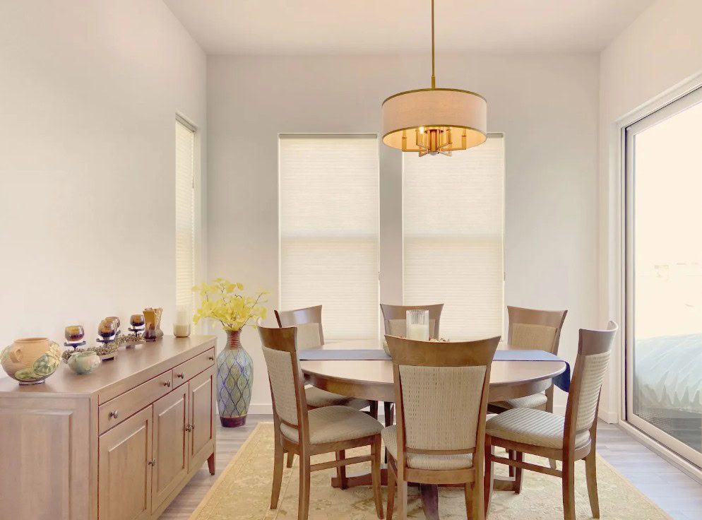 Hunter Douglas Duette Cellular Shades with EasyRise cordless operation in Thornton home