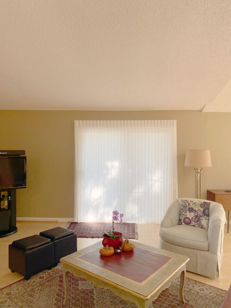 Hunter Douglas Luminette Privacy Sheers with Light Filtering fabric, Wand Control operation, and Right Stack Vertical configuration for Colorado home