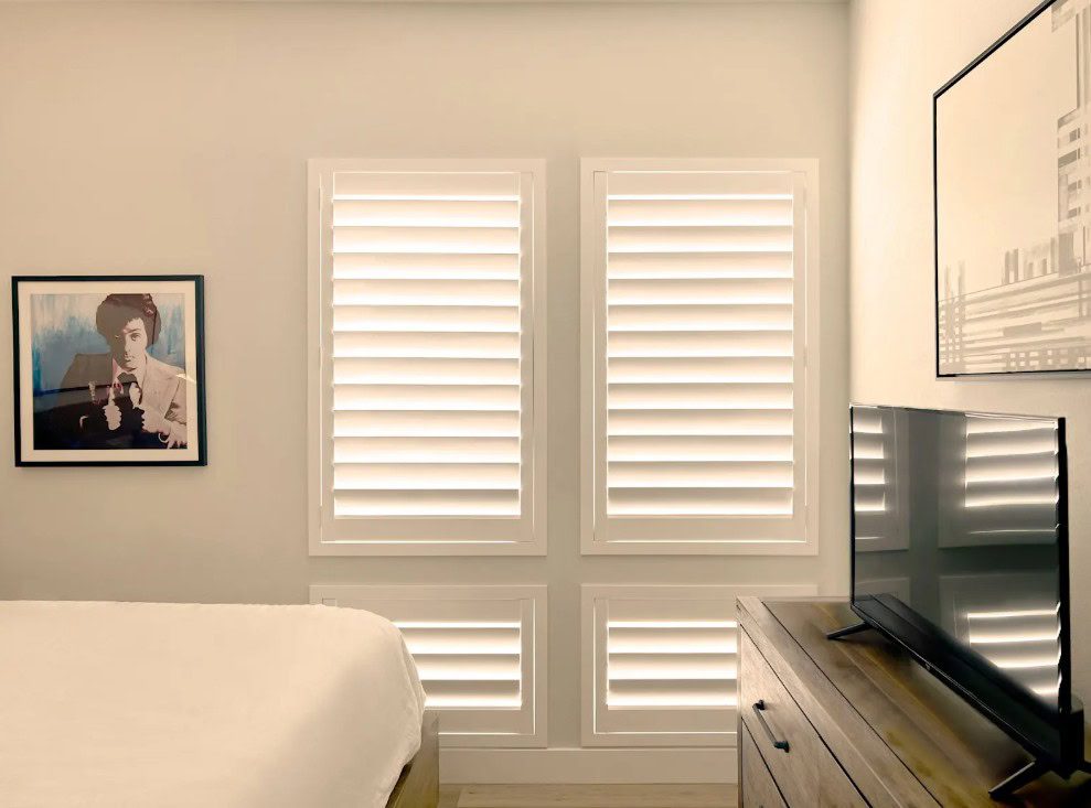 Hunter Douglas NewStyle Hybrid Shutters with Hidden Tilt and L Frame in Aurora home