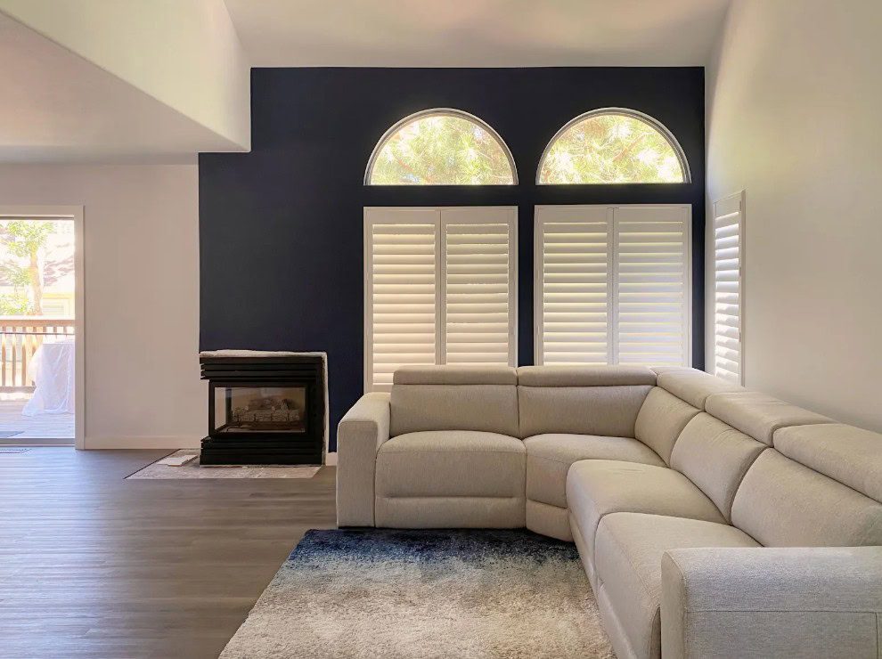Custom Hunter Douglas Palm Beach Polysatin Shutters with Hidden Tilt operation, part of the Polysatin Vinyl Shutters collection in Lakewood.