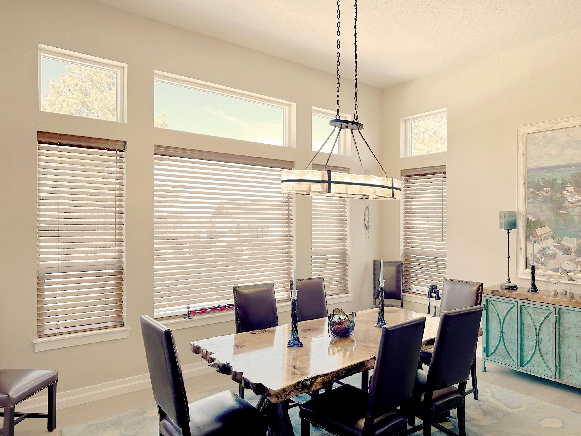 Hunter Douglas Parkland Natural Wood Blinds with SimpleLift cordless operation for Colorado homes