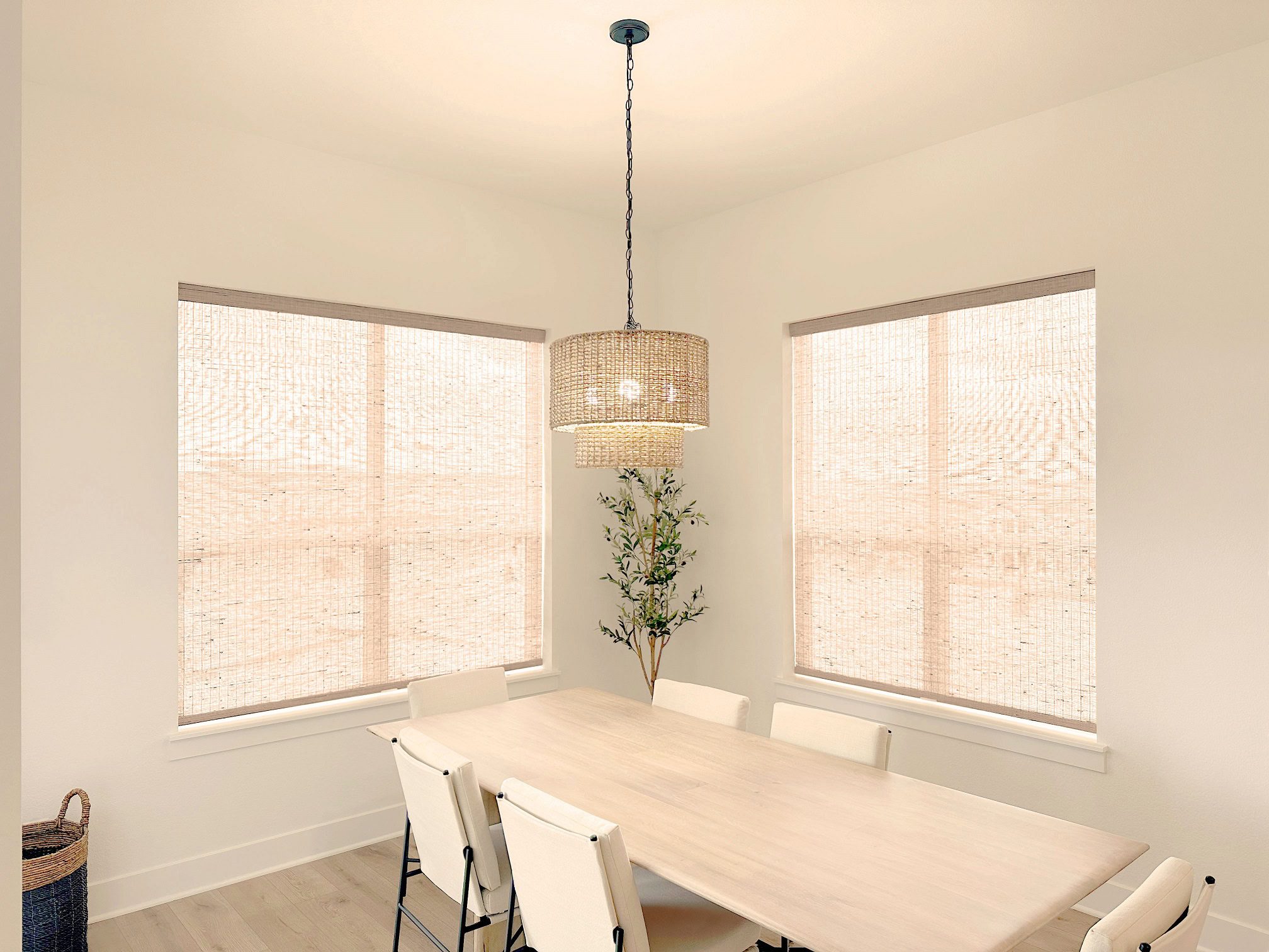 Hunter Douglas Provenance Woven Wood Shades with LiteRise cordless operation and Light Filtering materials for Colorado homes