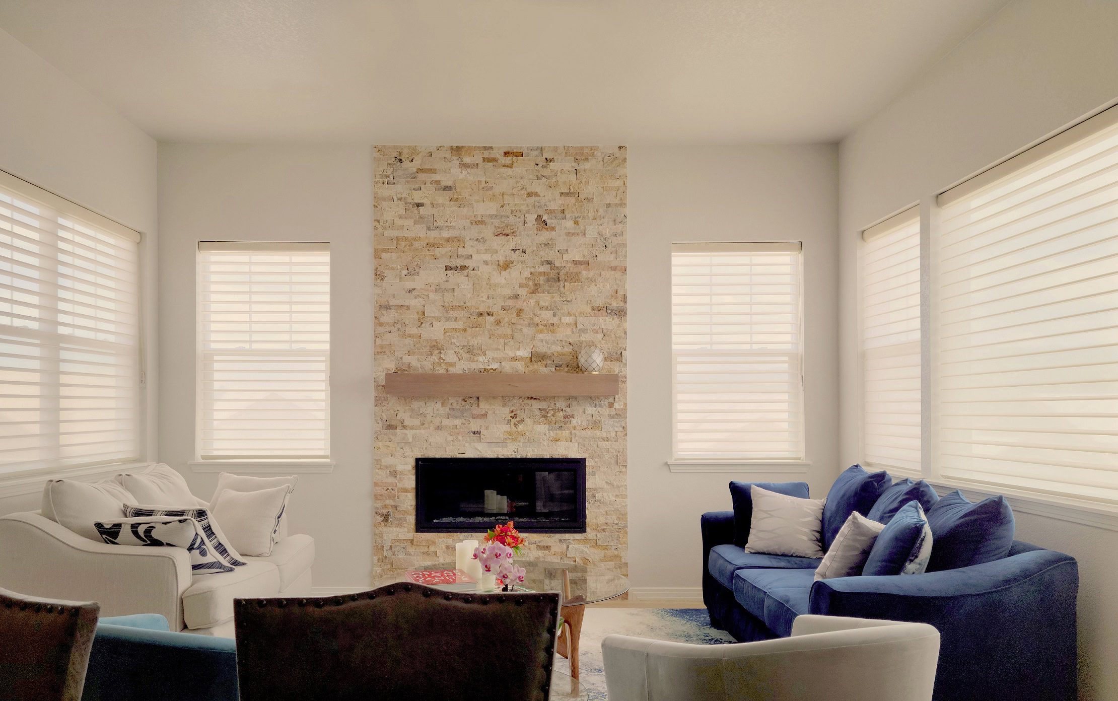 Hunter Douglas Silhouette Privacy Sheers with Light Filtering fabric and EasyRise continuous cord loop operation.