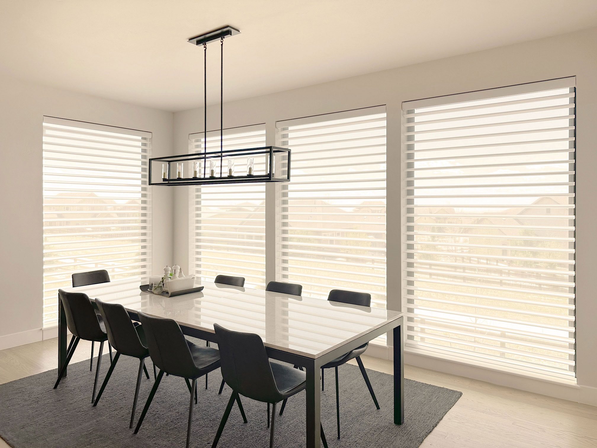 Hunter Douglas Silhouette Privacy Sheers with PowerView automation and light filtering fabric for Colorado home