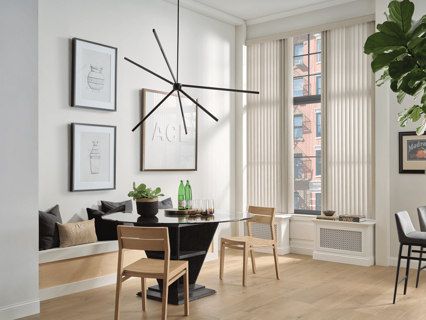Hunter Douglas Somner Custom Vertical Blinds with PowerView automation, split stack design, and light filtering vanes for Colorado home