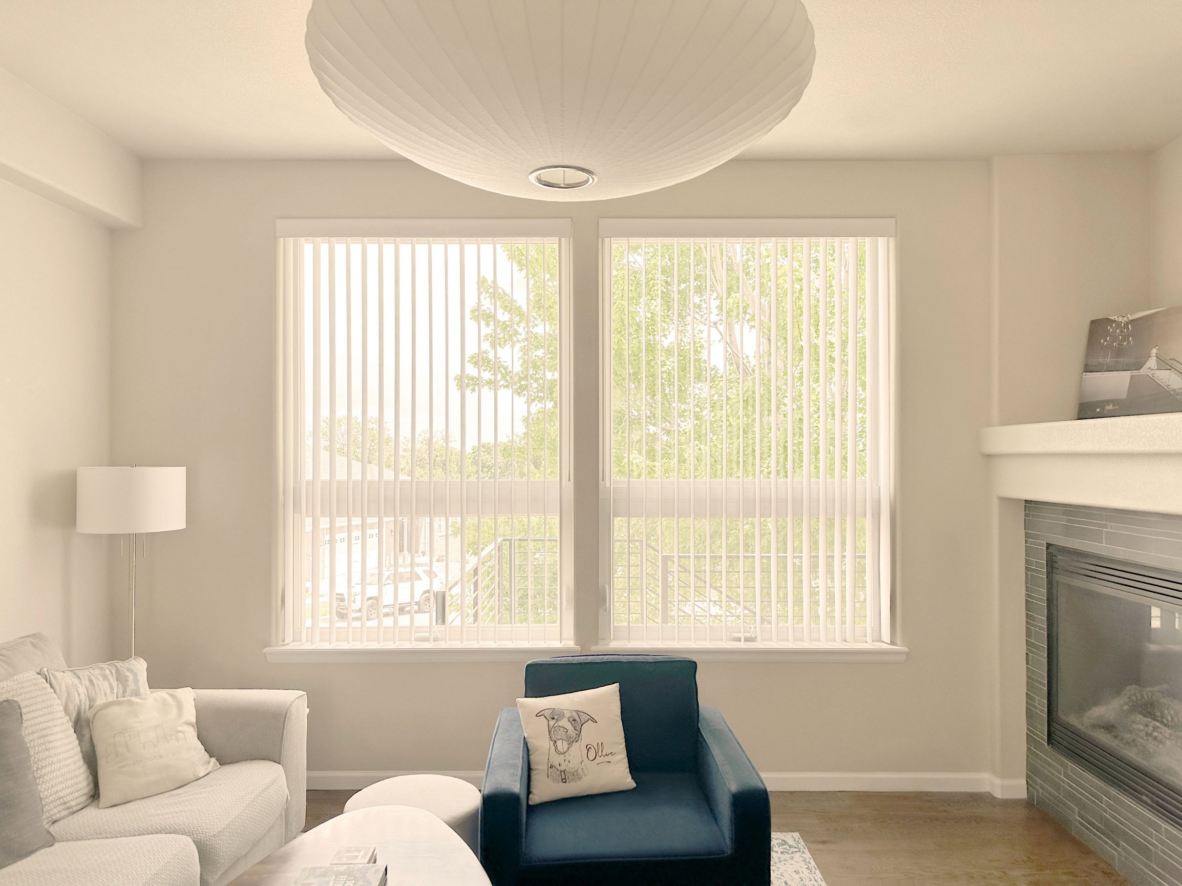 Hunter Douglas Vertical Solutions Vertical Blinds with wand control and left stack vertical operation for Colorado living room