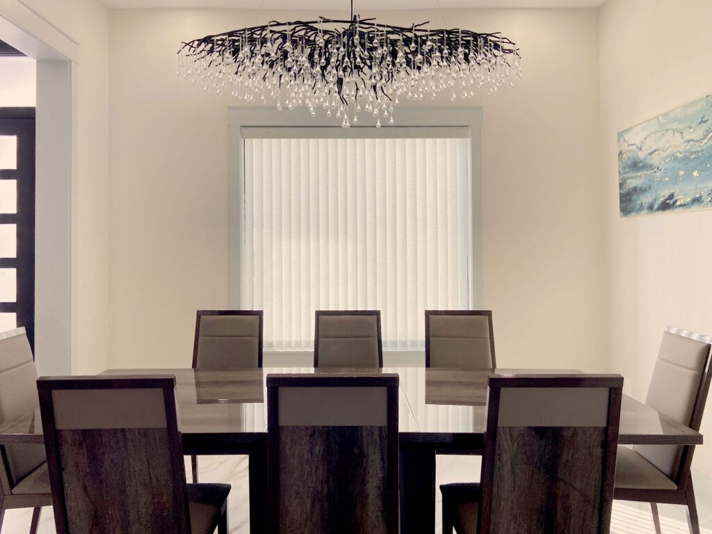 Hunter Douglas Vertical Solutions Vertical Blinds with Wand Control and Left Stack Vertical configuration for Colorado dining room