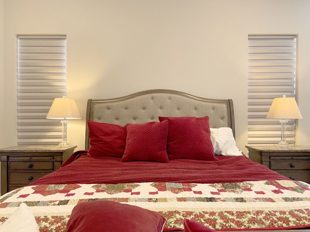 Hunter Douglas Vignette Roman Shades with Custom Clutch operation and room darkening fabric for Colorado homes