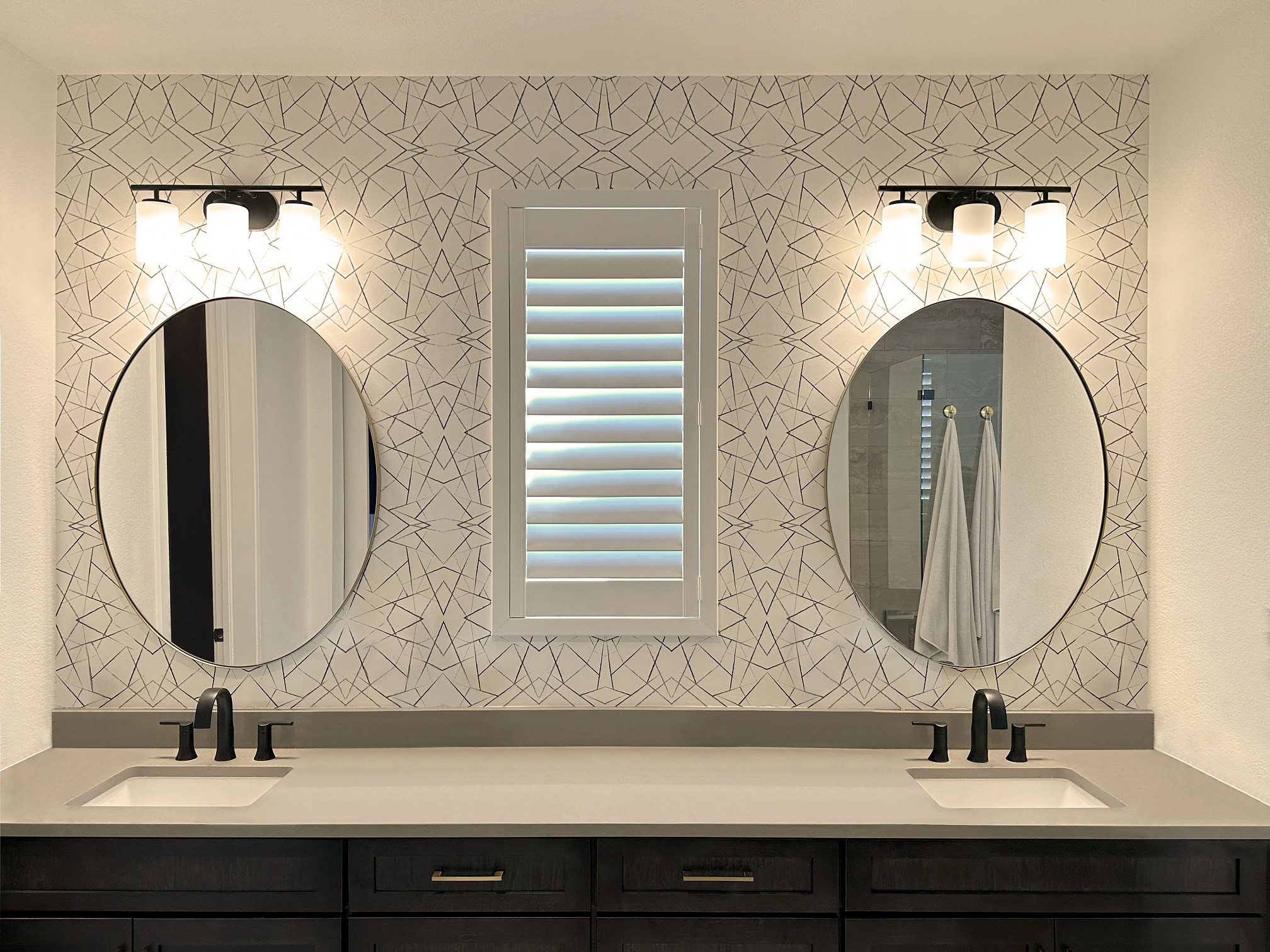 Hunter Douglas Palm Beach Polysatin Shutters with Hidden Tilt and Z Frame Installed in Littleton home