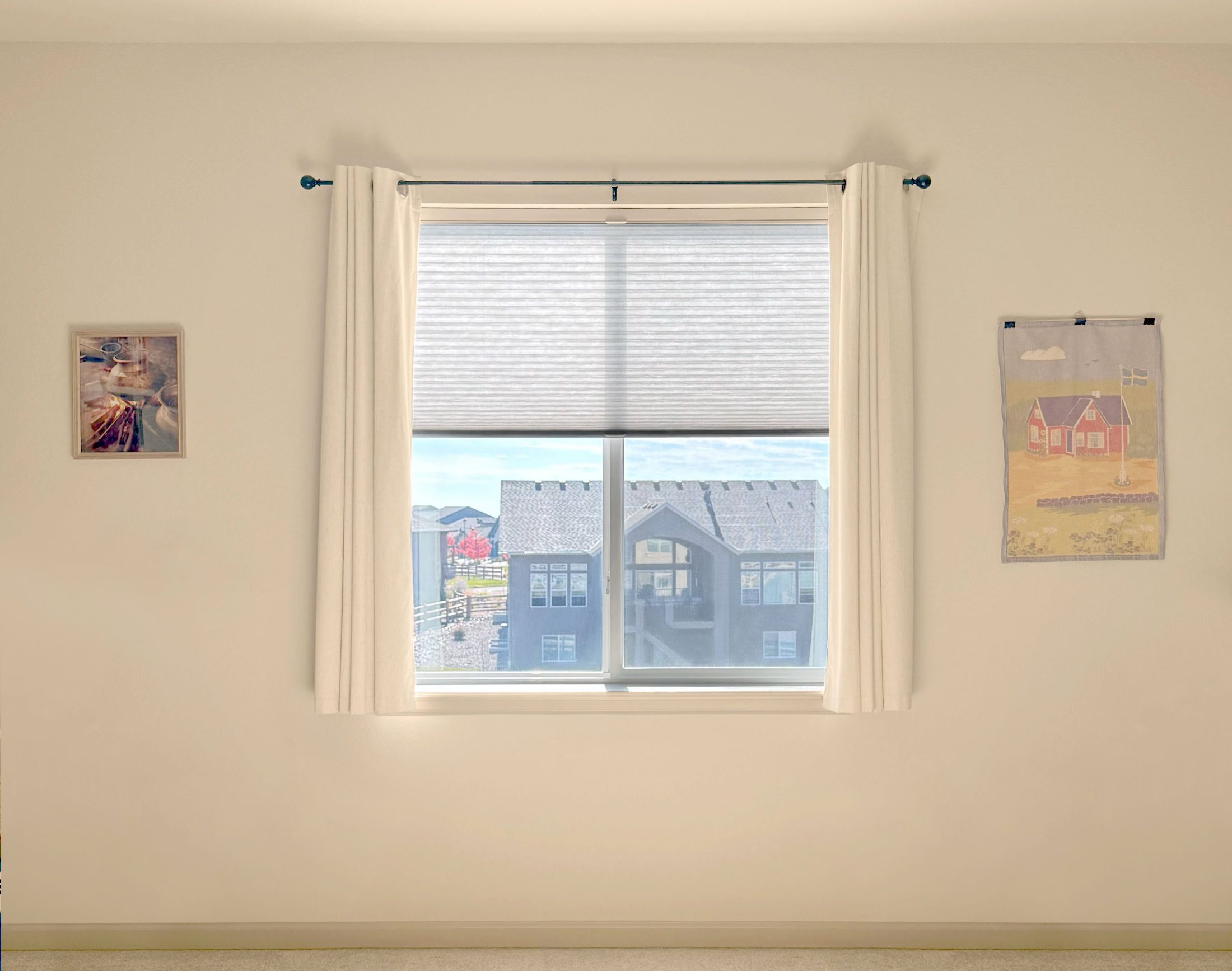 Cordless applause® cellular shades with curtains for Lakewood Colorado homes