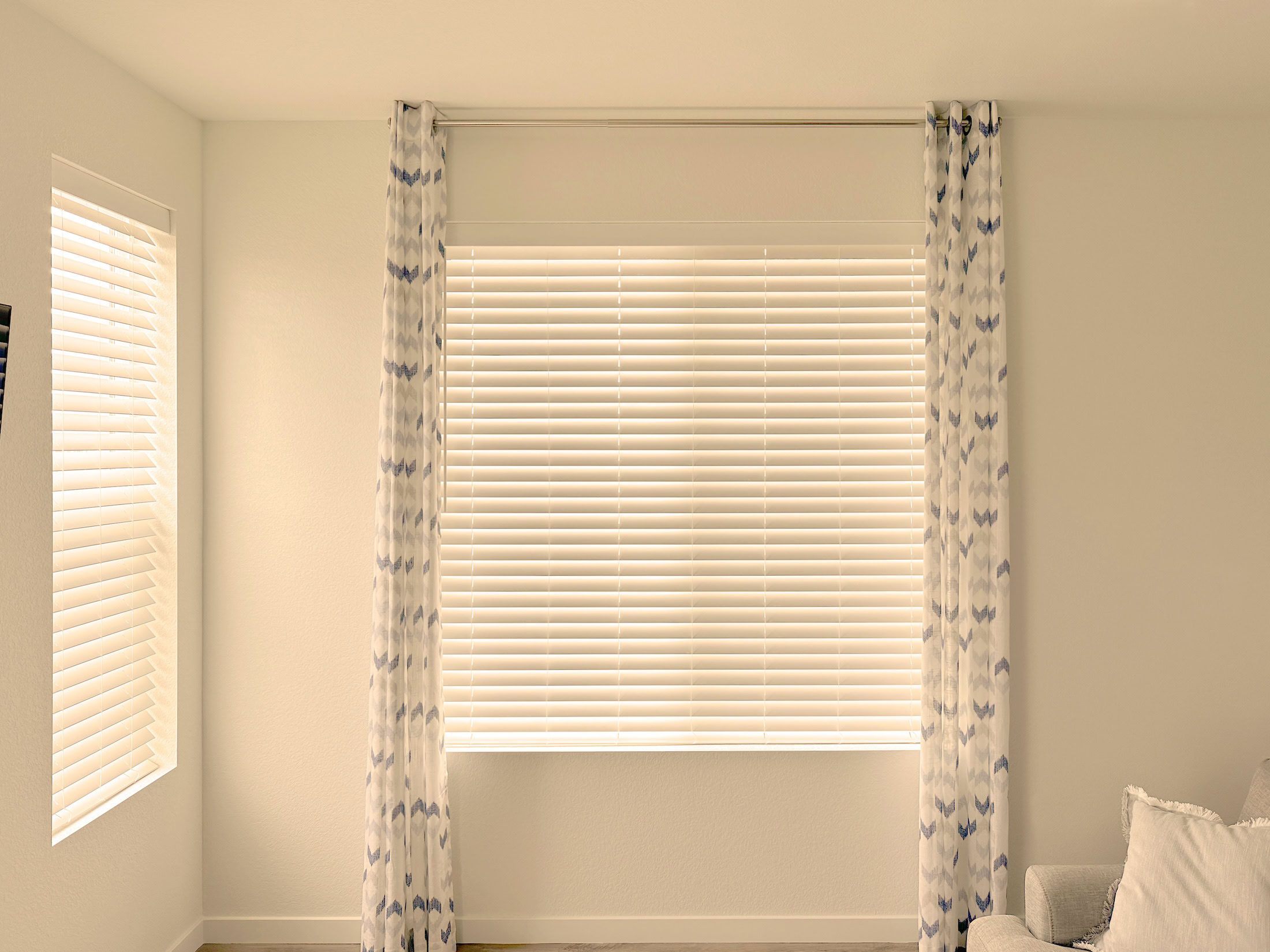 Alta Blinds with Cordless Lift and Layered with Curtains/Drapery in Castle Rock Home