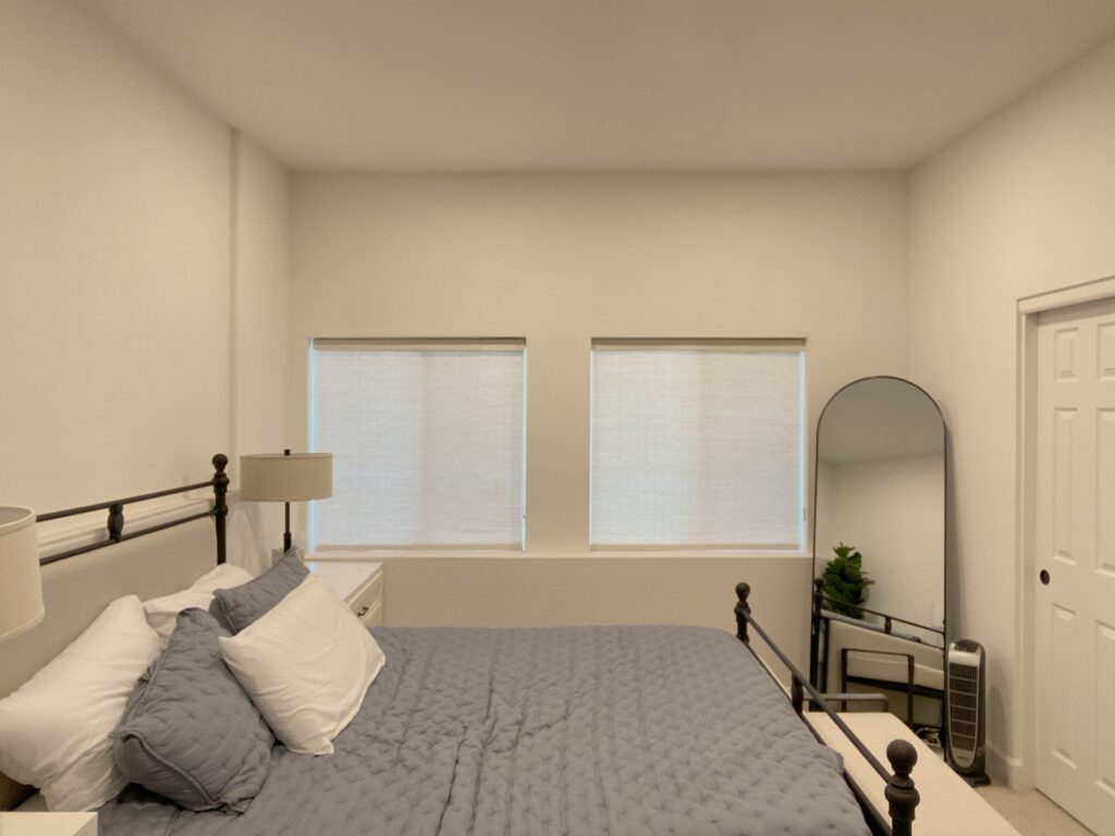 Motorized Hunter Douglas Provenance Woven Wood Shades with Light Filtering Fabric for Castle Rock Bedrooms