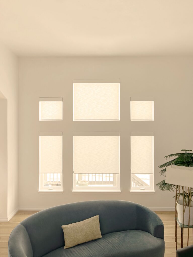 Motorized Hunter Douglas Designer Roller Shades installed in Parker, CO Living Room