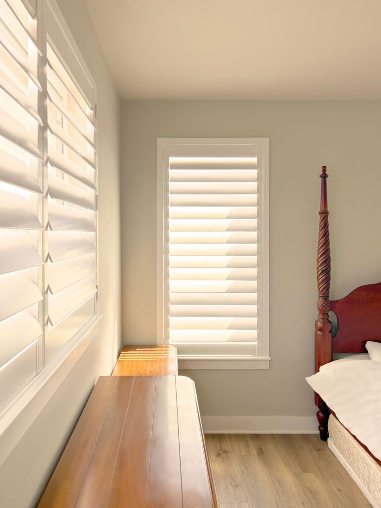 Hunter Douglas NewStyle Hybrid Shutters with Hidden Tilt and Z Frame for Westminster, Colorado bedroom