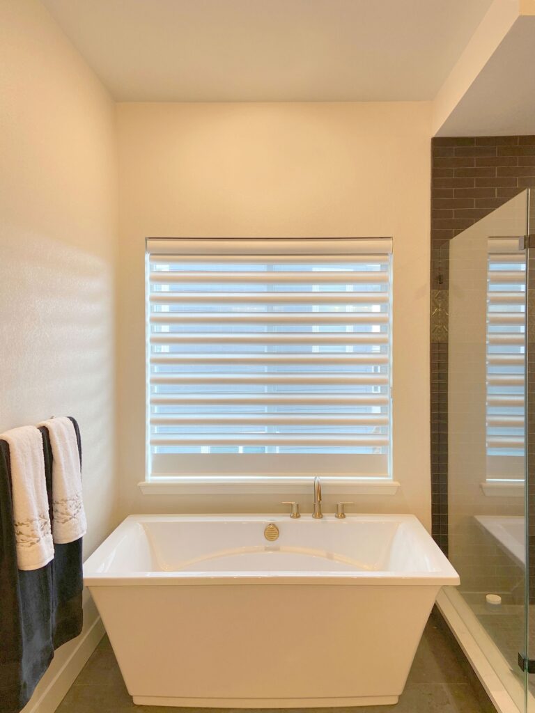 Hunter Douglas Pirouette Privacy Sheers installed in Westminster Home Bathroom