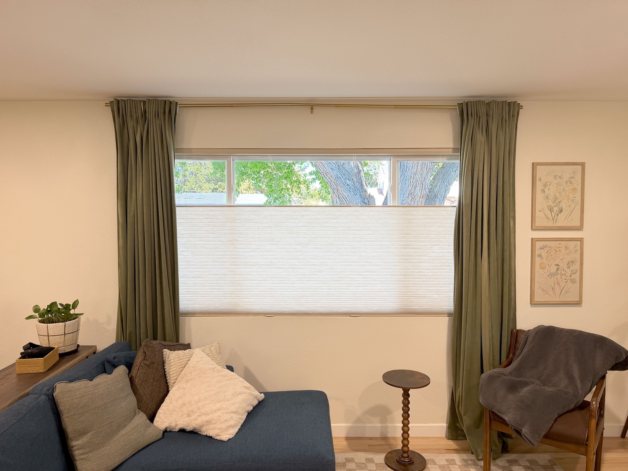 Energy-Efficient Cellular Shades paired with drapery in Greenwood Village Colorado homes