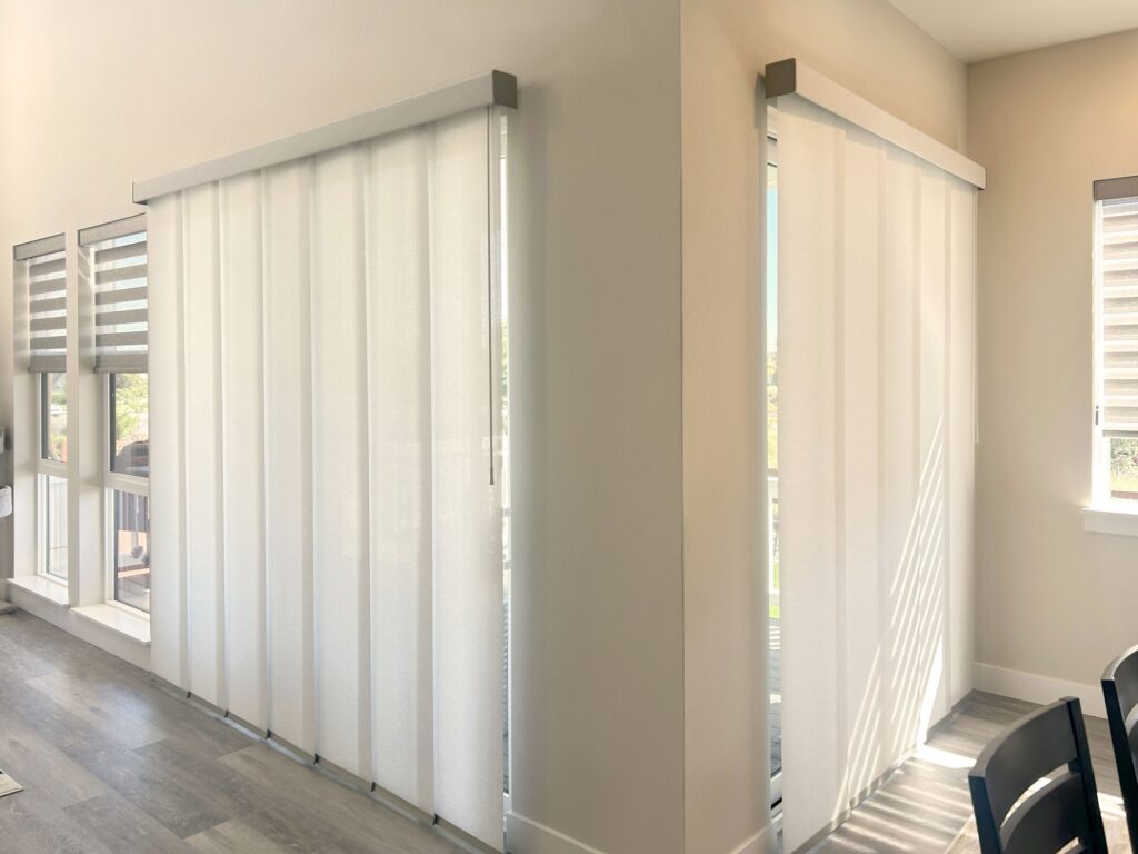 Custom zebra shades and panel track blinds for Greenwood Village CO Homes