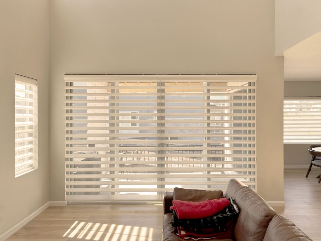 Hunter Douglas Pirouette Privacy Sheers for large glass patio door in Greenwood Village