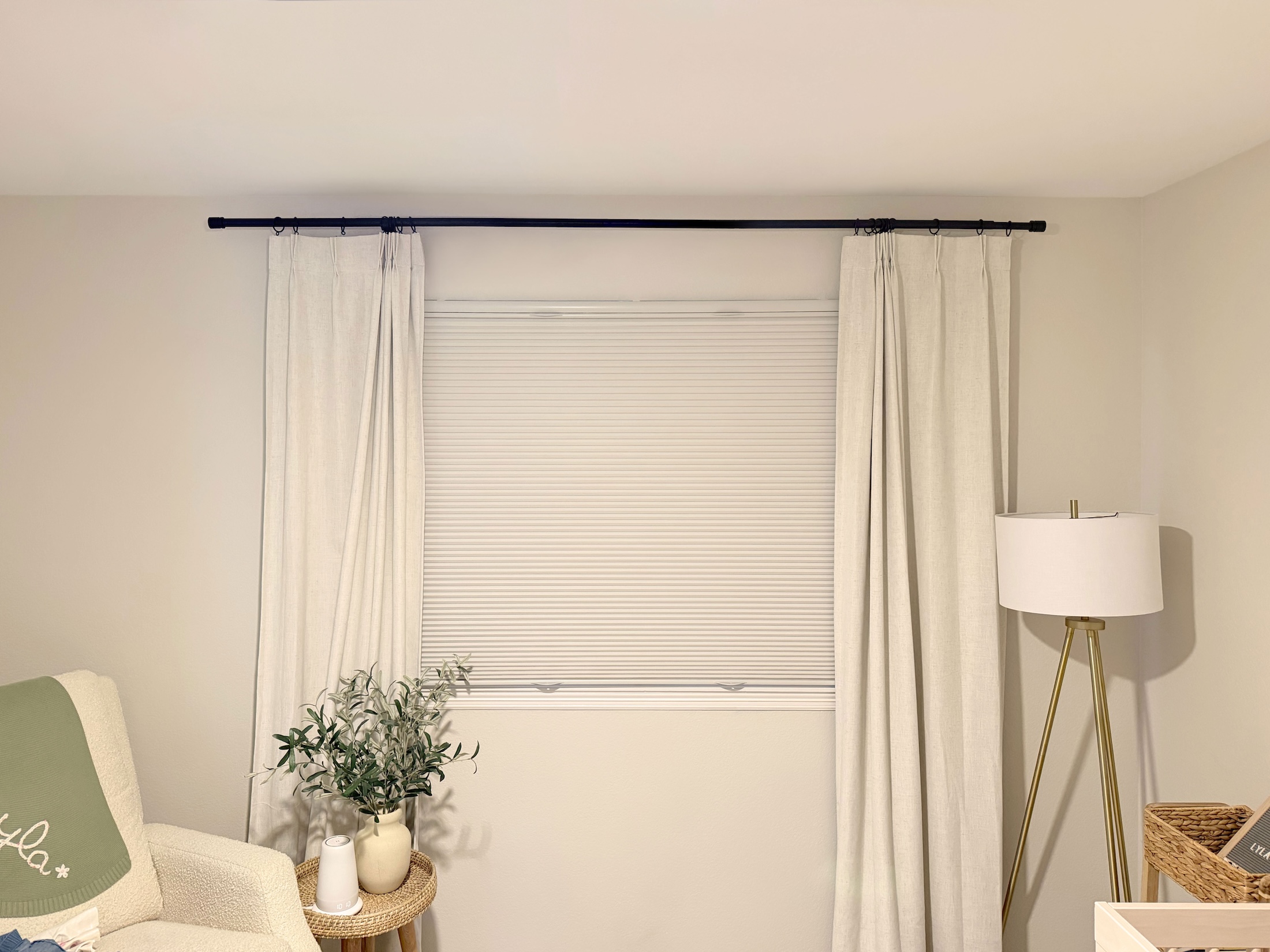 Room Darkening Cellular Shades layered with curtains for Lone Tree bedrooms and nurseries