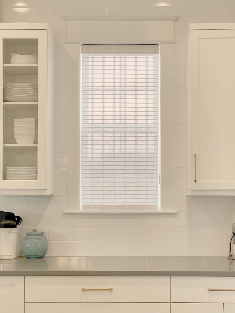 Woven wood shades for kitchen in Lone Tree home