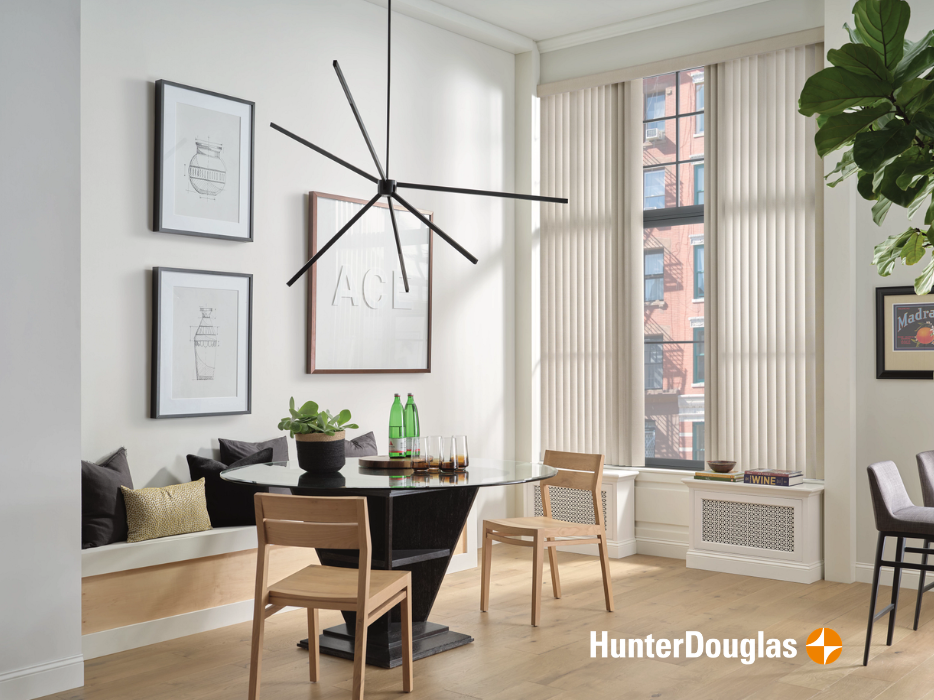 Hunter Douglas Somner Custom Vertical Blinds with Split Stack for Large Windows or Sliding Glass Doors