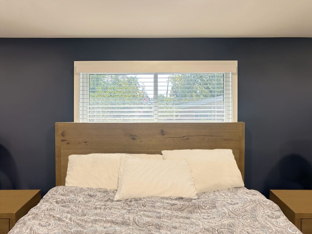 Automated Hunter Douglas Parkland Natural Wood Blinds for Bedroom in Loveland, CO Home