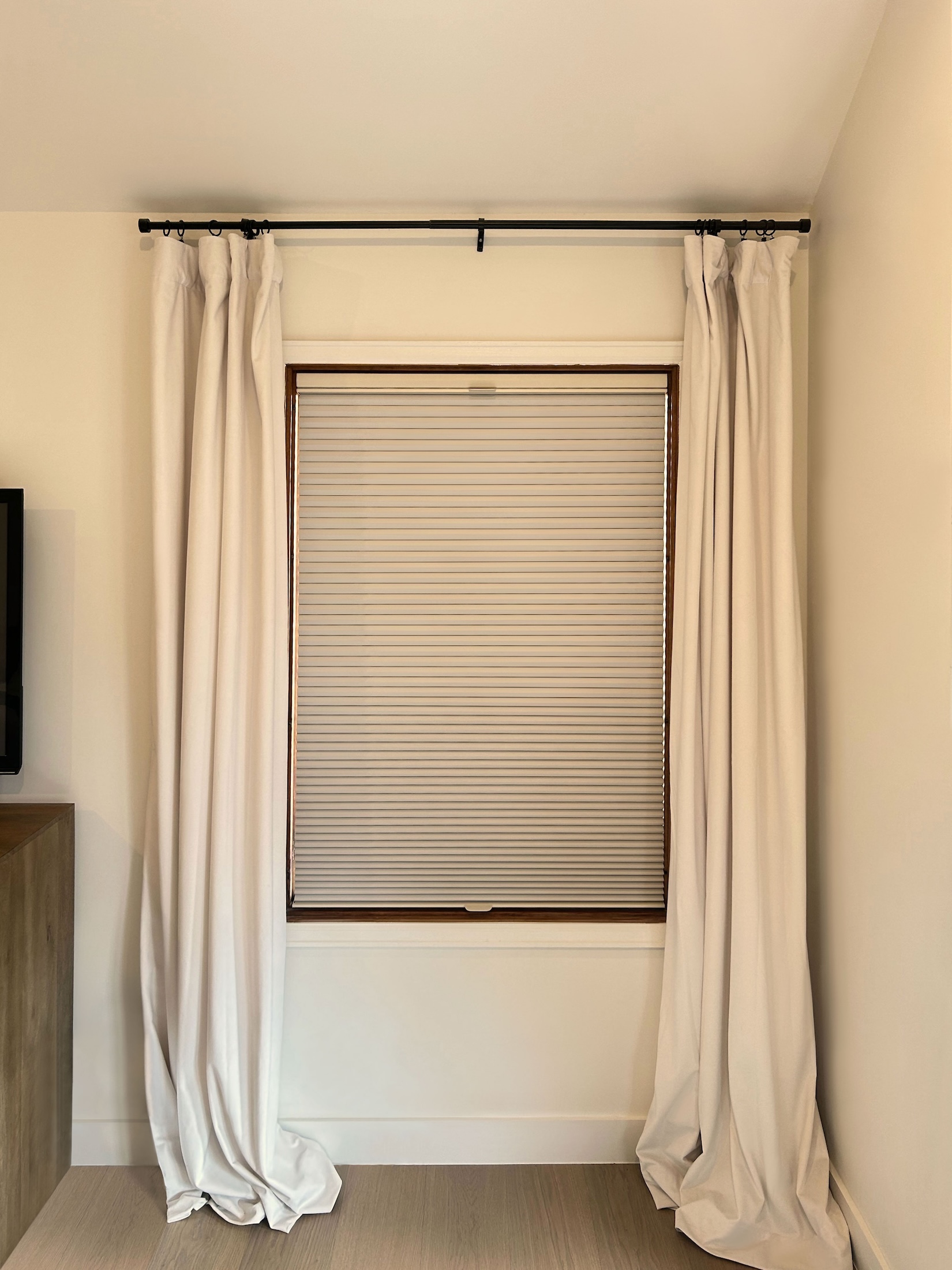 Room Darkening Hunter Douglas Applause Cellular Shades with Blackout Curtains for Arvada Home