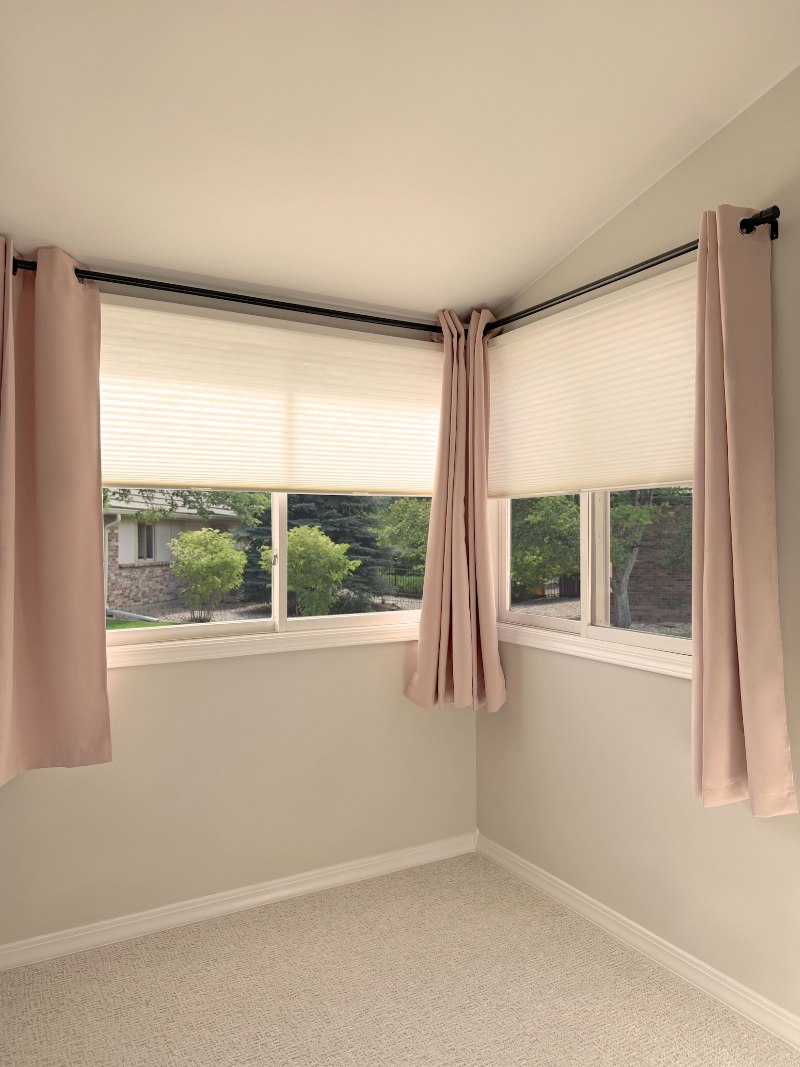 Light Filtering Hunter Douglas Applause Cellular Shades Layered with Curtains for Loveland Homes